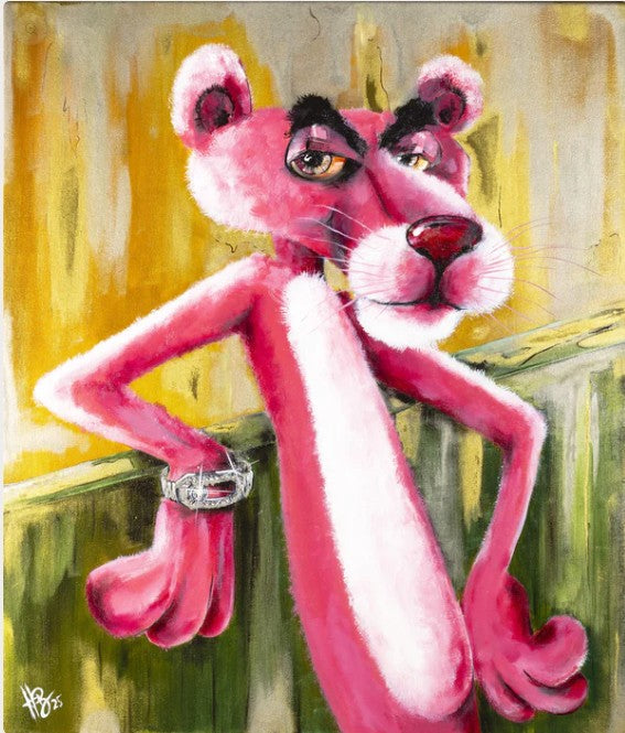 Harry Brunner Painting - HB "Pink Panther with a Bracelet" Signed & Numbered Art Print, Edition of 30