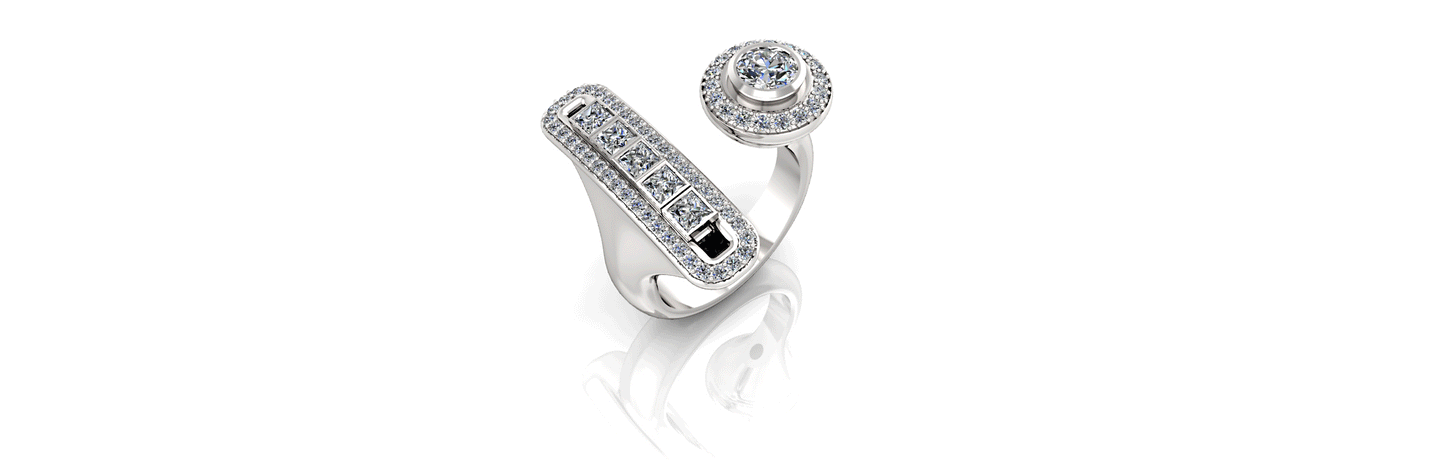 Double Move – Exquisite Diamond Ring | 18K Gold | Round 0.50 ct & Princess 0.40 ct | Pavé ~0.40 ct by HB Harry Brunner