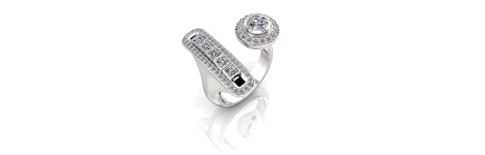 Double Move – Exquisite Diamond Ring | 18K Gold | Round 0.50 ct & Princess 0.40 ct | Pavé ~0.40 ct by HB Harry Brunner