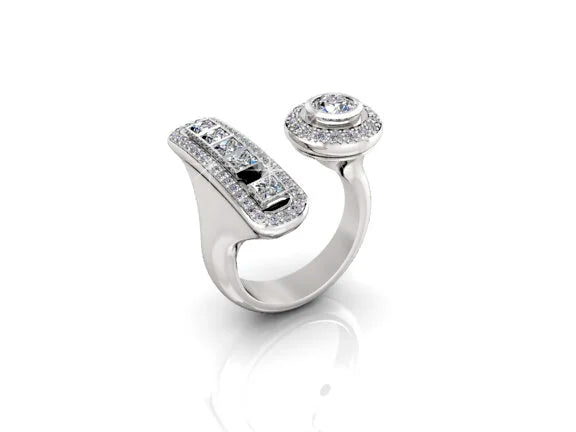 Double Move – Exquisite Diamond Ring | 18K Gold | Round 0.50 ct & Princess 0.40 ct | Pavé ~0.40 ct by HB Harry Brunner