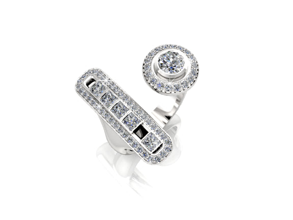 Double Move – Exquisite Diamond Ring | 18K Gold | Round 0.50 ct & Princess 0.40 ct | Pavé ~0.40 ct by HB Harry Brunner